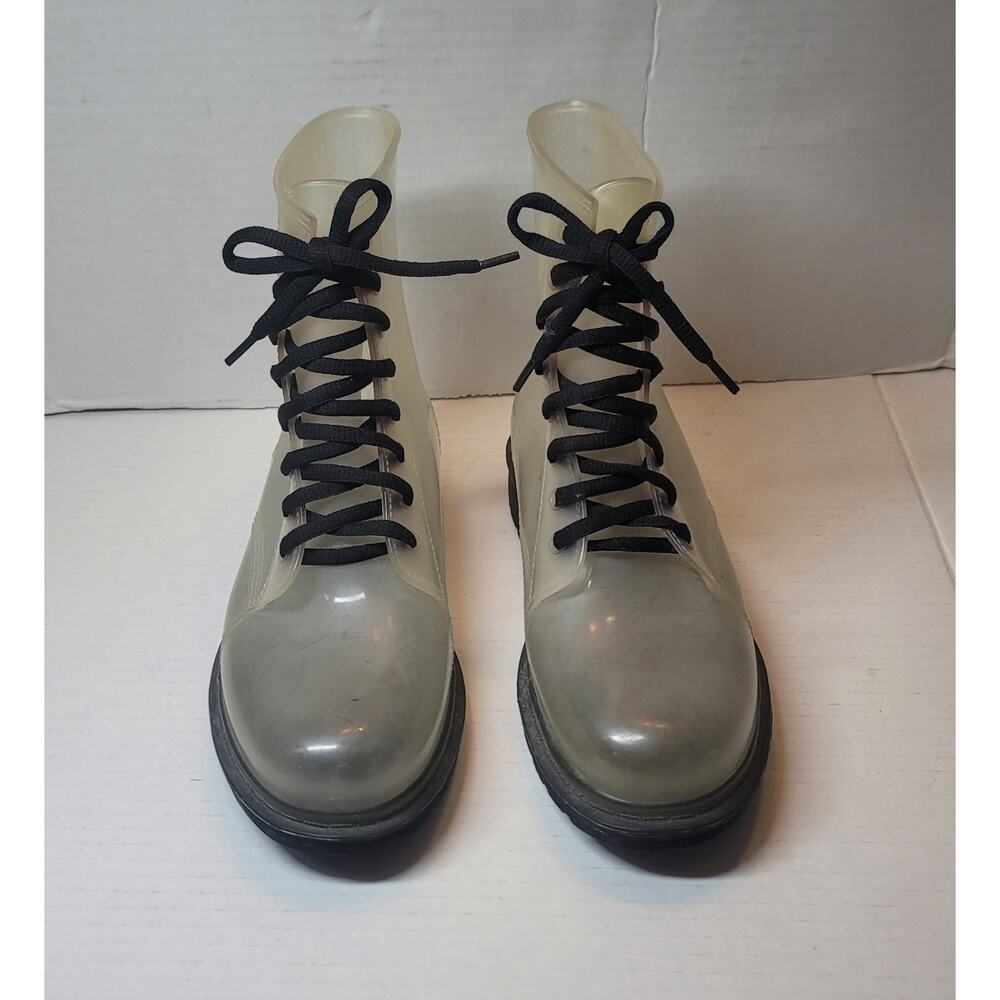 Rosette Clear Combat Boots Women's Size 8 New